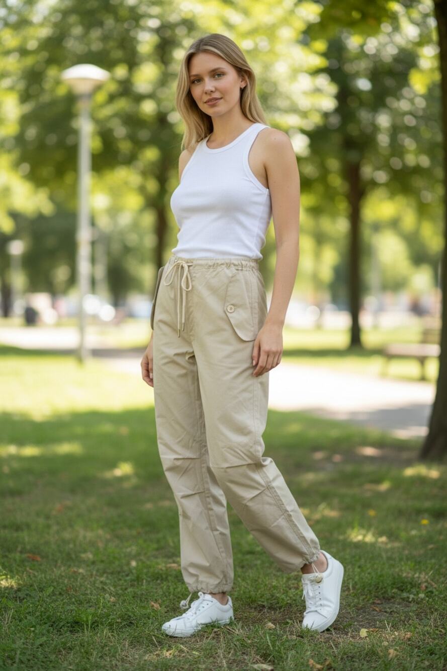 HALARA Pants Size L NEW Straight Leg Cream Khaki Side Flap Pockets